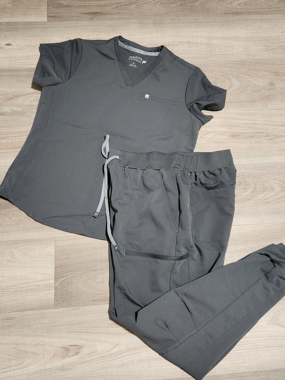 Fabletics Men's Short Sleeve V-Neck Shirt & Jogger Set - Charcoal Gray